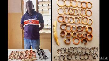 A major trafficker arrested with a carved tusk, 35 ivory bracelets and 20 elephant tail bracelets
