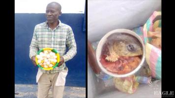 A man arrested with a slaughtered sea turtle and 123 eggs