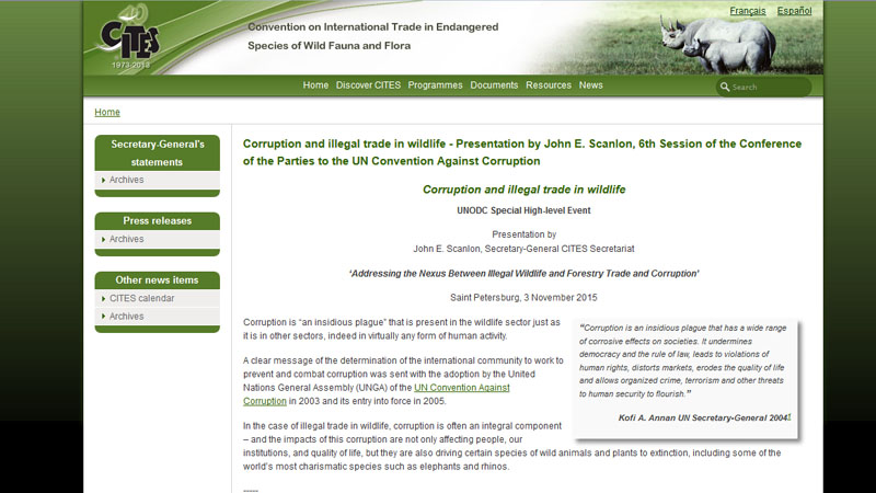 Corruption and illegal trade in wildlife - Presentation by John E. Scanlon, 6th Session of the Conference of the Parties to the UN Convention Against Corruption